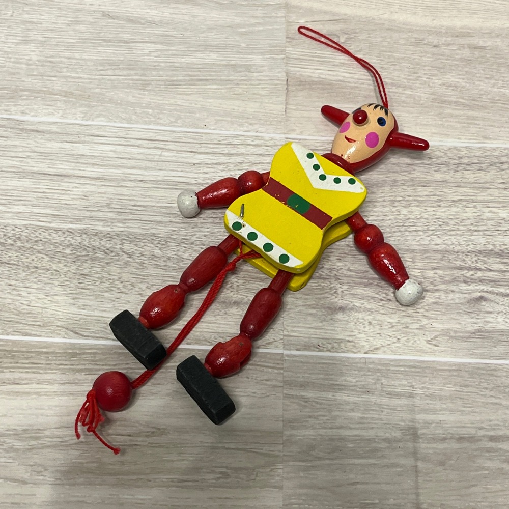 Vintage Wooden Pull String Marionette Ornament‎ Puppet Toy Dancer Red Yellow